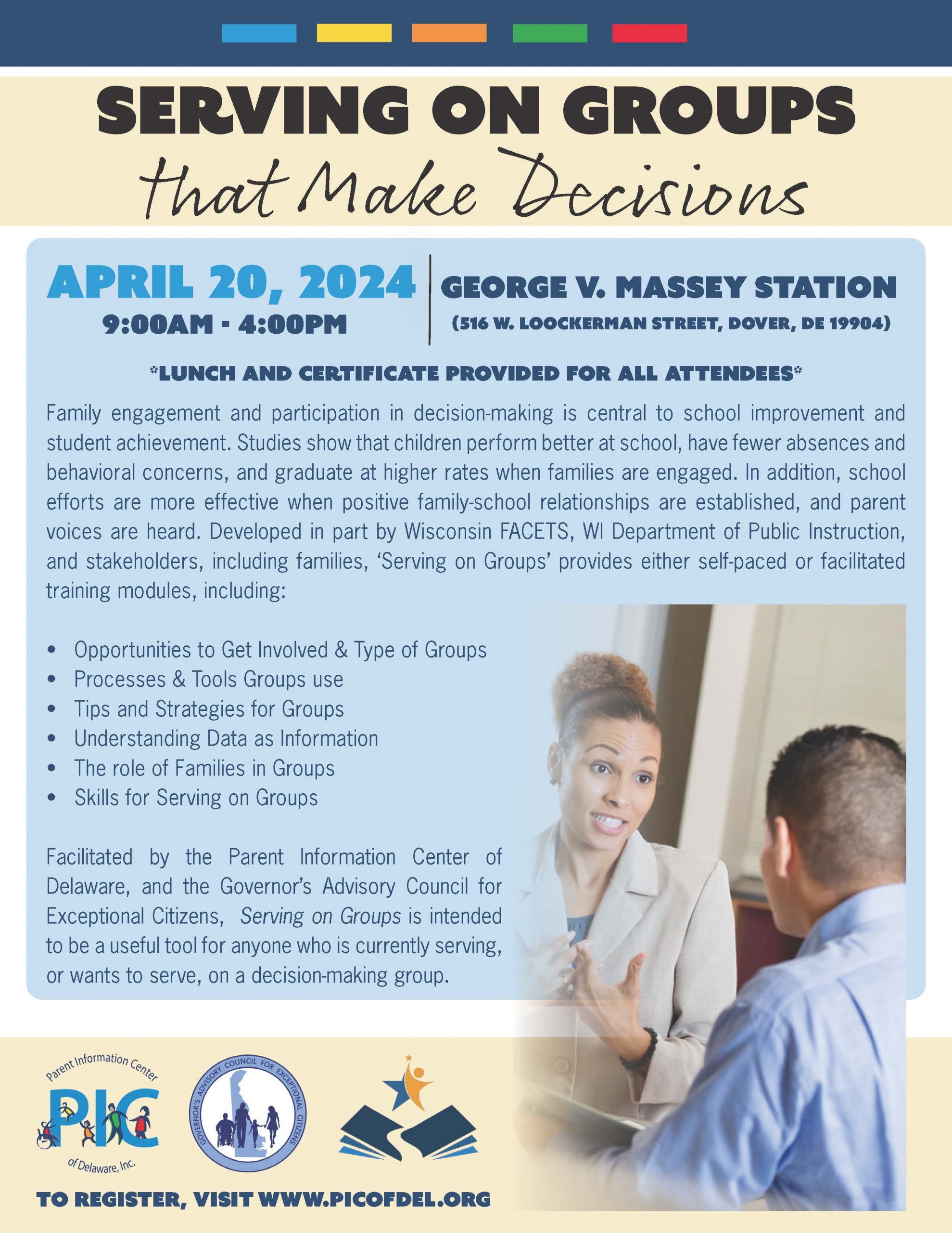 Serving on Groups that Make Decisions- Join GACEC and PIC of DE on April 20th.  