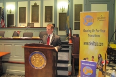 Photo of Matt Denn Speaking at the DelDHub Event